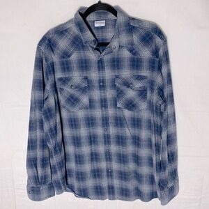 Wind River Blue Grey Cotton Plaid Long Sleeve Button Up Shirt L